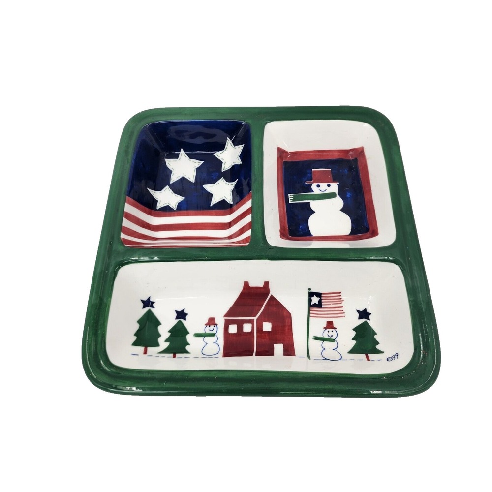 Trish Richman At Home International Christmas Divided Dish Americana Snowman